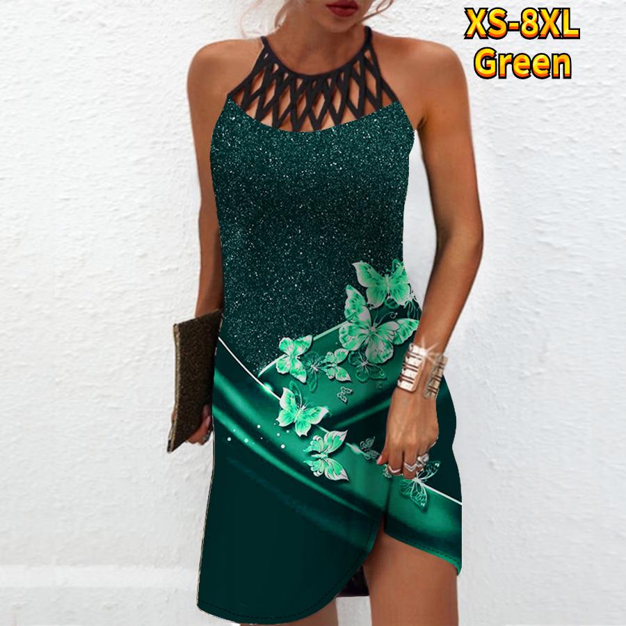 Sommer Mode Sexy Ärmelloses Kleid Weiche Casual 3D Blau Schmetterling Print Kleid Ärmelloses Sling Kleid Sommer Hosenträger Kleid