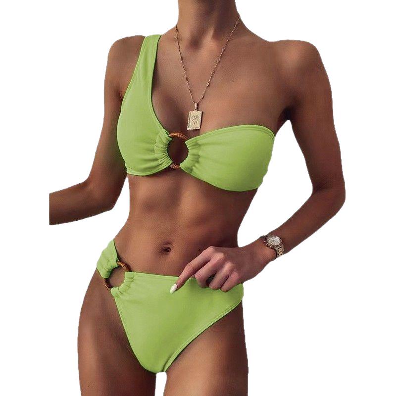 Women's Sexy One-Shoulder Split Swimsuit: Solid Color, Tight-Fitting Bikini Accessory