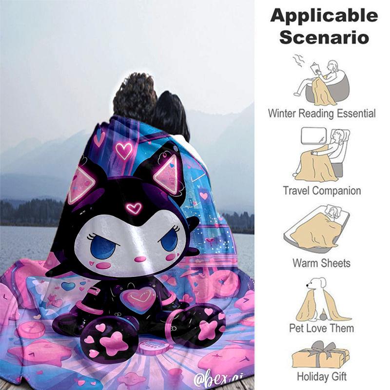 1pc Night Adventure Kuromi Blanket, Soft Throw for Home Decor, Gift Idea for Family and Friend, Living Room, Travel, Camping, Car Blankets, Beach, Off