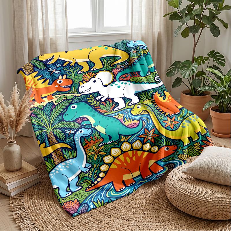 Dinosaur Adventure In Volcanic Land Blanket Personalized Name Flannel Blanket Soft Cozy Plush Throw for Sofa Bed Lightweight Home Decor