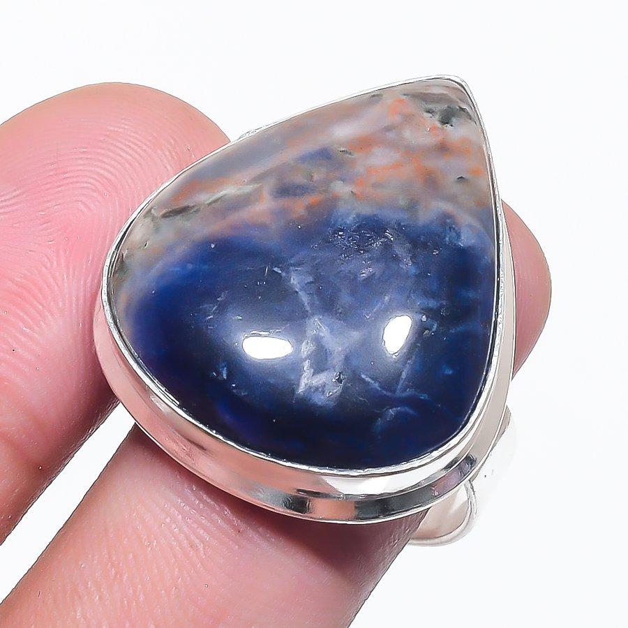 

Natural Sodalite Gemstone Handmade 925 Sterling Silver Jewelry Ring Size 9 j3p62