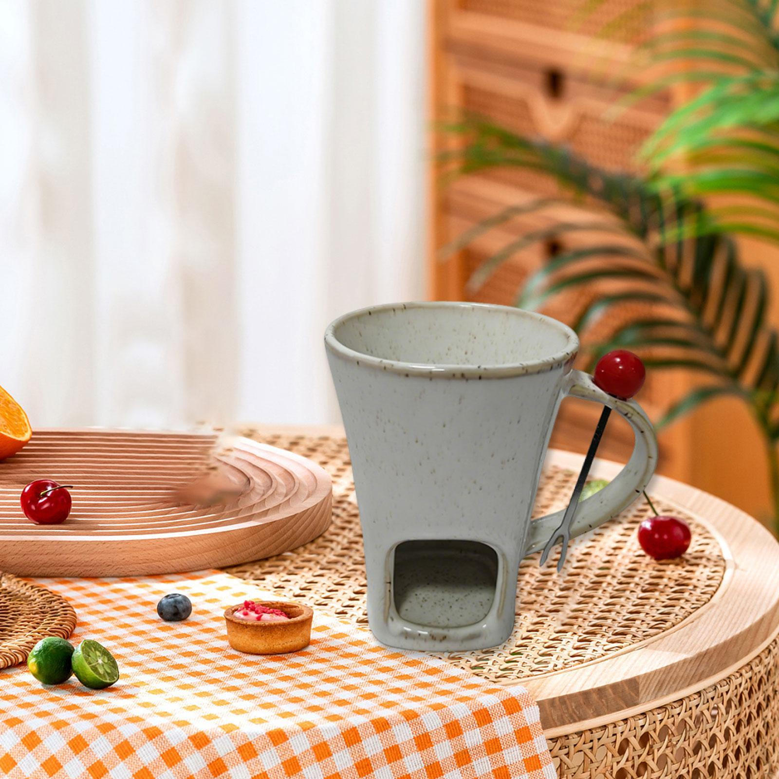 Chocolate Fondue Mug Ceramic 140 ml Wedding with Fork Kitchen Accessories for Candy белый