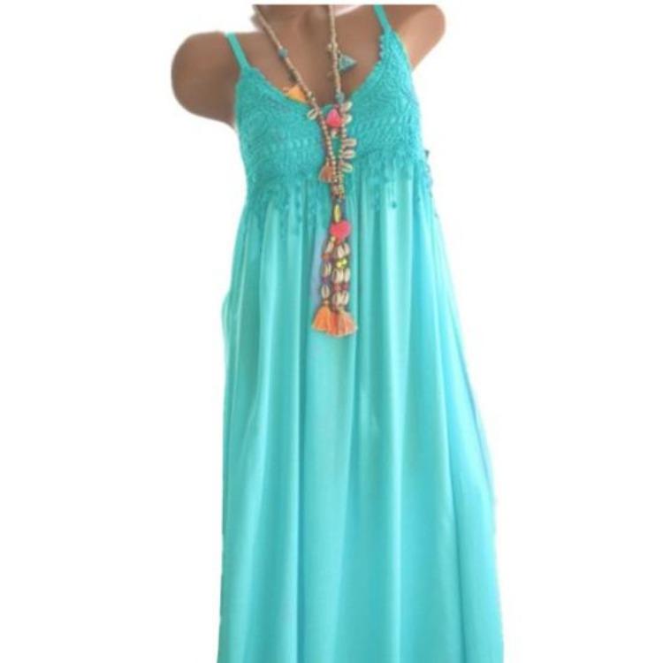 Plus Size Summer Beach Dress Crocheted Lace Solid Color Sleeveless Maxi
