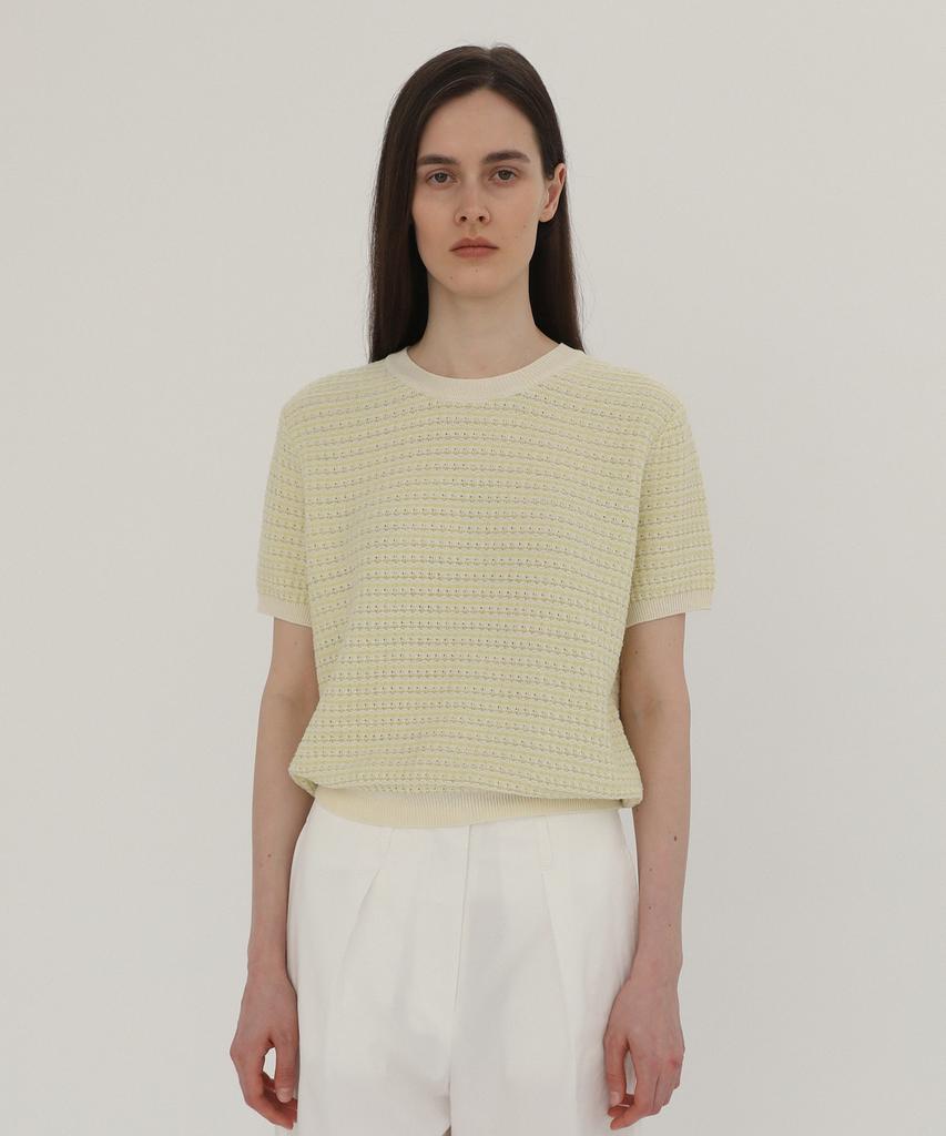 Leuba Eyelet Jacquard Half Sleeve Knit - Lemon