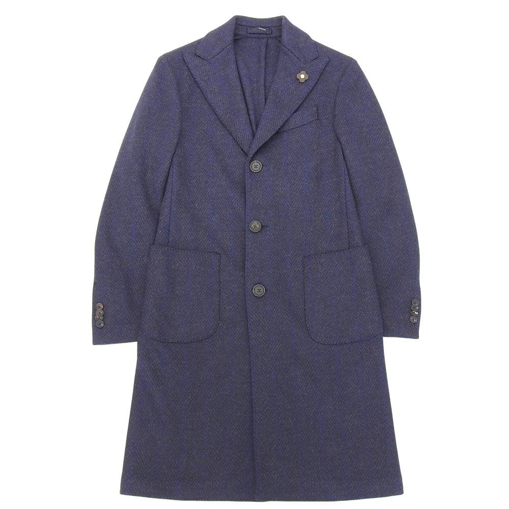 LARDINI Excellent Condition Wool Herringbone Peak Lapel Chesterfield Coat for Men, Navy, Size 44, JS23679Q44 Coat 44 NavyUsed