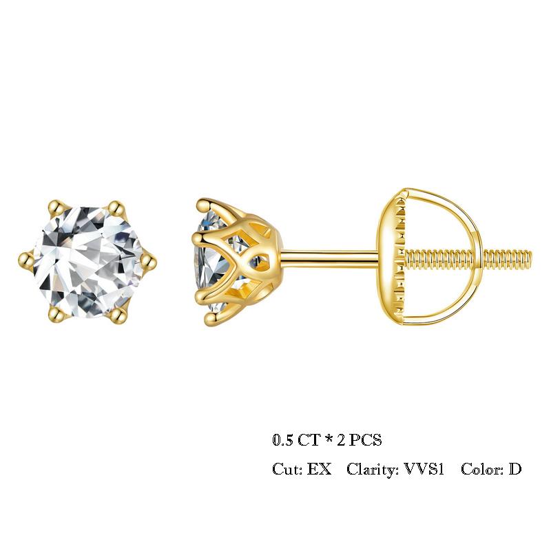 BAMOER Moissanite Stud Earrings, D Color Brilliant Round Cut Lab Created Diamond 925 Silver Earrings Gold Plated for