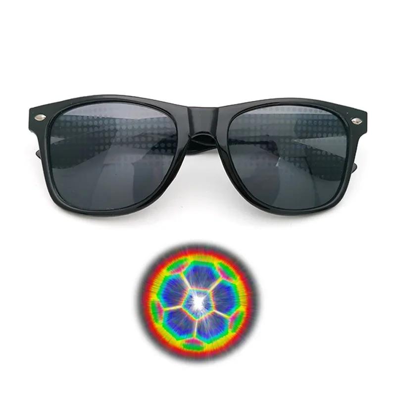 3D Heart Effect Diffraction Glasses Women Sunglasses Rectangle Rainbow Kaleidoscope Festival Party Style Eyewear Clear/Gray Lens