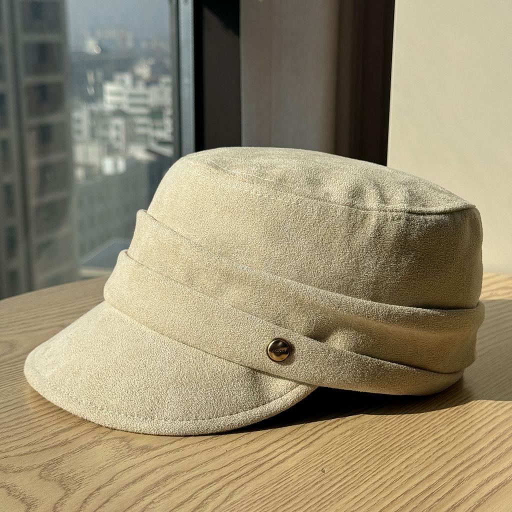 Korean-style suede vintage brown beret for women, autumn and winter suede flat-top equestrian cap, newsboy cap