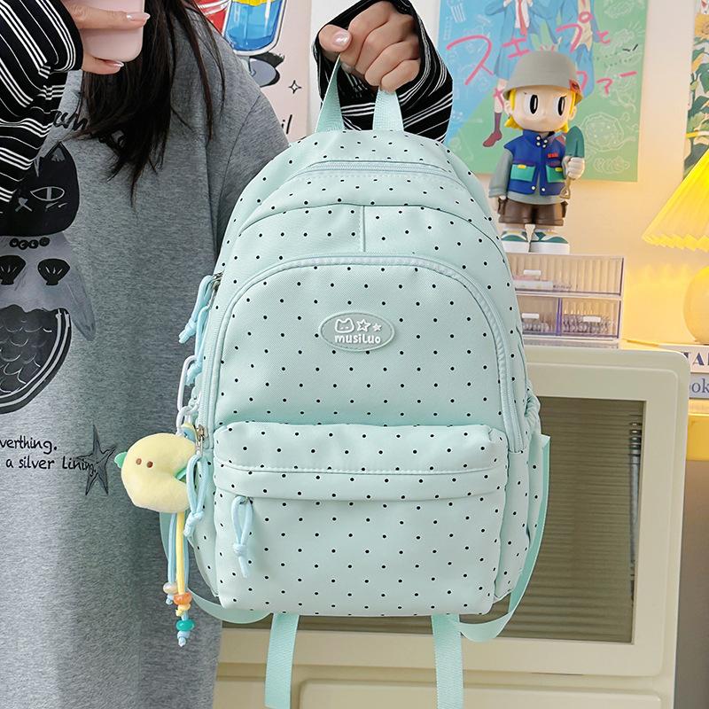 Schoolbag small fresh sweet cute Japanese college wind polka dot backpack junior high school students casual light large capacity backpack
