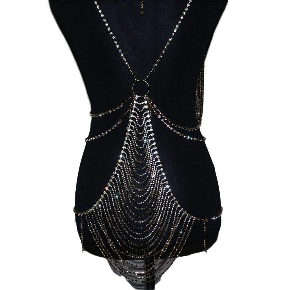 Popular Rhinestone Fringed Dress Exaggerated Rhinestone Body Chain Luxury Bra Underwear Integrated Set Catwalk