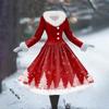 Women's Casual Dress Long-Sleeve V-Neck Patchwork Fleece Christmas Print Dress
