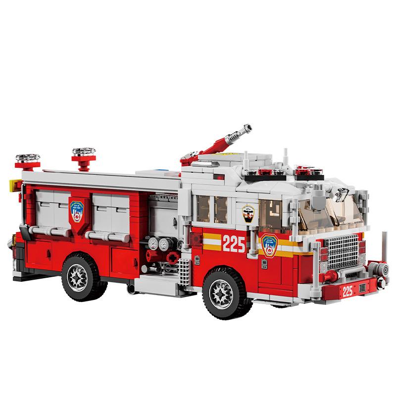 City Technical American Fire Truck Car Model Building Blocks MOC Assemble Vehicles Bricks DIY Educational Toys for Birthday Gift