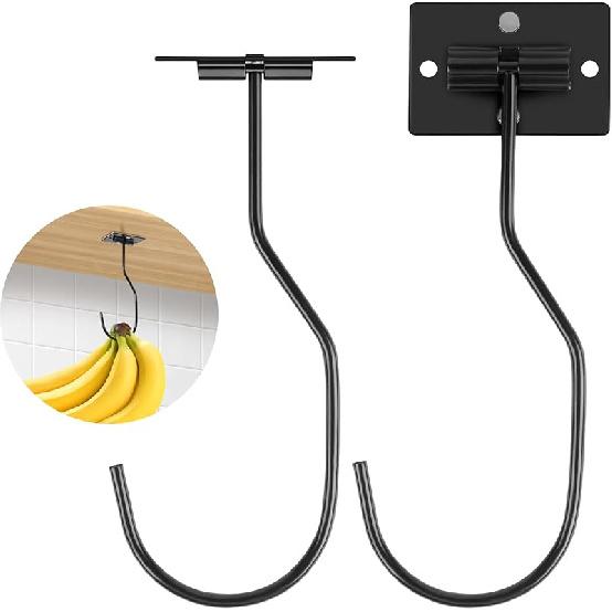 2 Pack Banana Hook, Magnetic Foldable Banana Hanger, Self Adhesive Banana Hook Under Cabinet for Keeping Fruits Fresh and Hanging Kitchen Implements