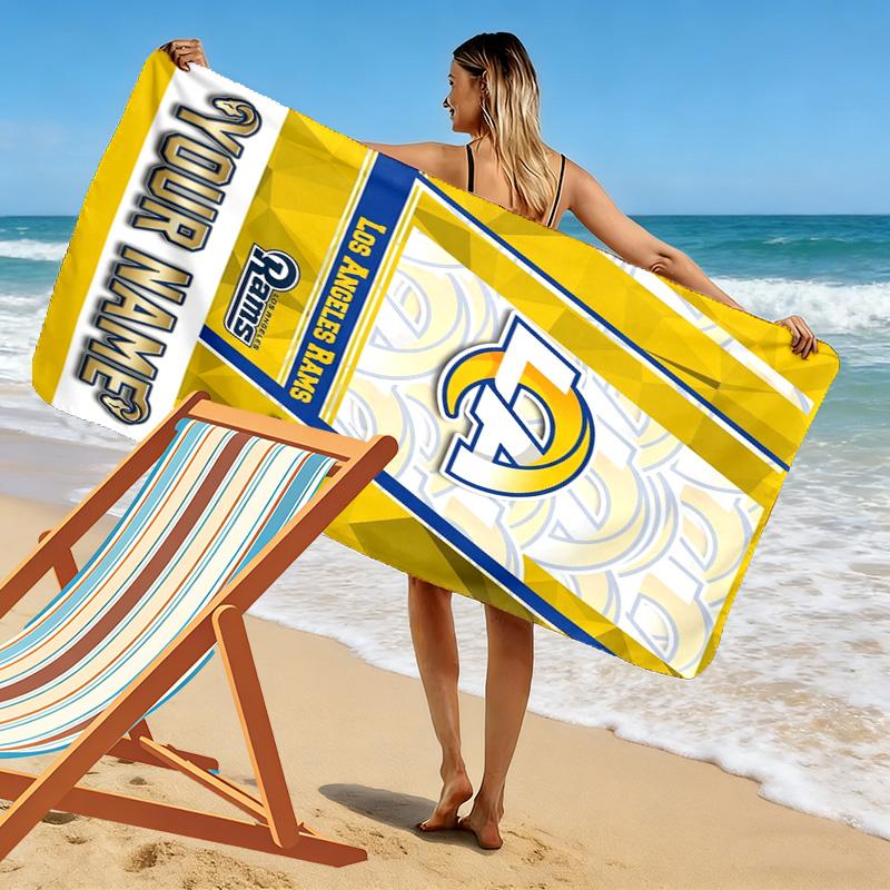 Name Custom Los Angeles Rams Print Beach Towel, Large Soft Quick Dry Towel for Beach Camping Swimming