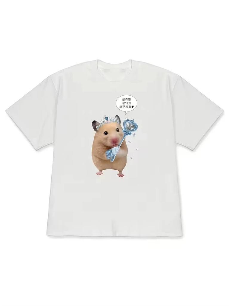 Spring Summer Trendy Outfits Korean Drama TShirt Q Did You Feel It Too Cute Hamster Graphic Soft Casual Short Sleeve Top Y2K