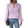 2024 Women's V-Neck Lace Solid Color Long-Sleeve Casual Top for Autumn and Winter.
