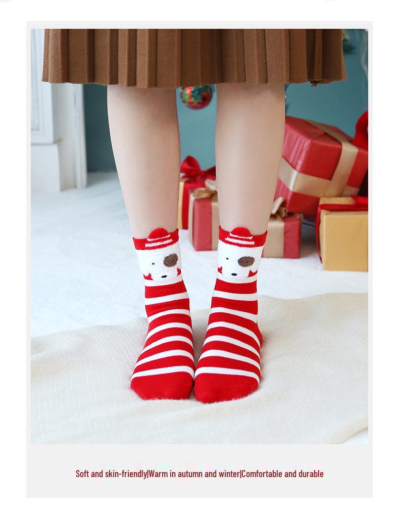 Women's Mid-Calf 3D Cartoon Christmas Socks Gift Box - Red Cotton Benming Year Collection for Autumn & Winter