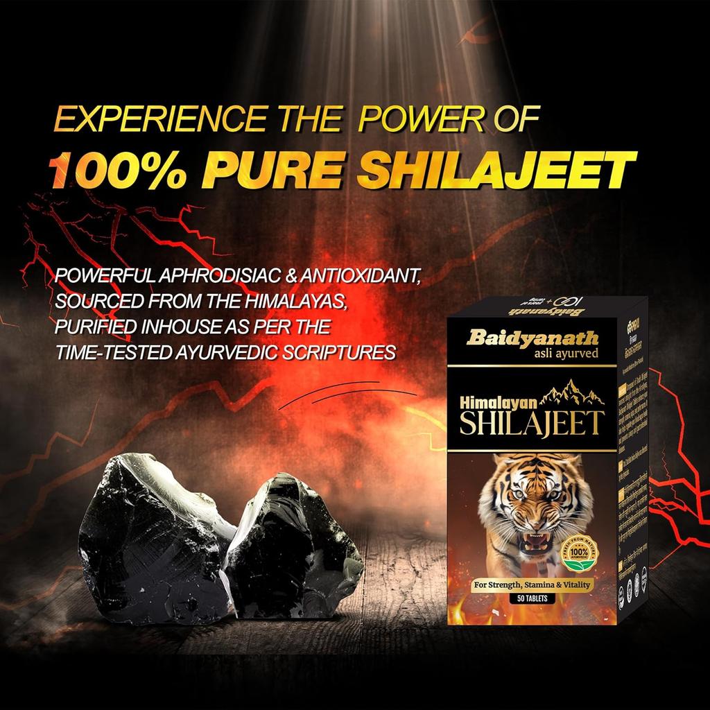 Baidyanath Shilajeet 50 Tabletten für Stärke Ausdauer Energie Vitalität Unterstützung Tägliches Wohlbefinden