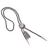 Black PU Leather Western Rodeo Bolo Tie Bola Necklace Antique Brass