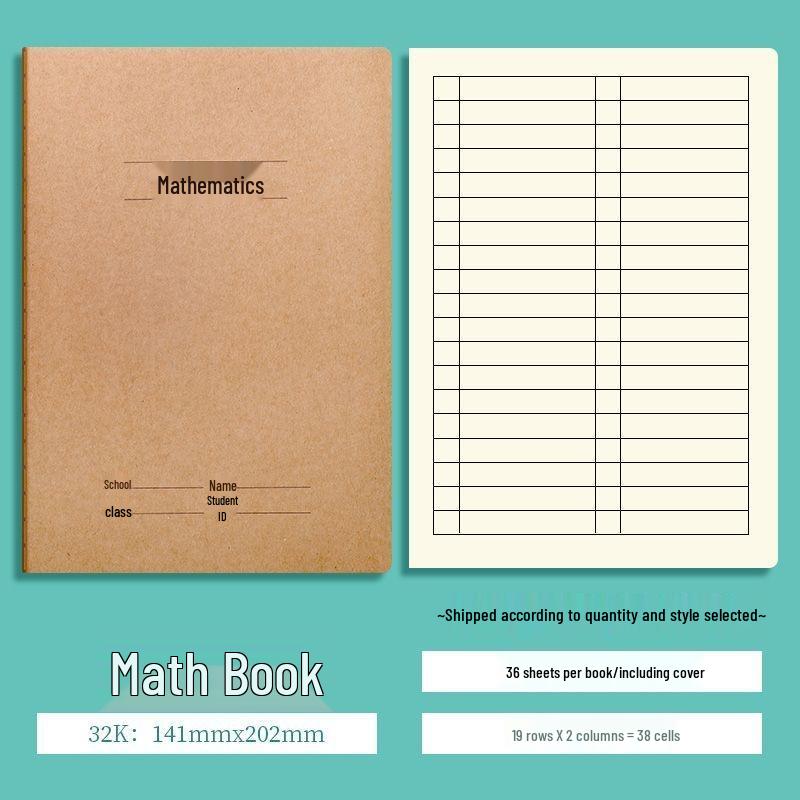 Thickened Saddle-Stitched Kraft Paper Workbook: Math & English Composition Notebook for Students (16K/32K)
