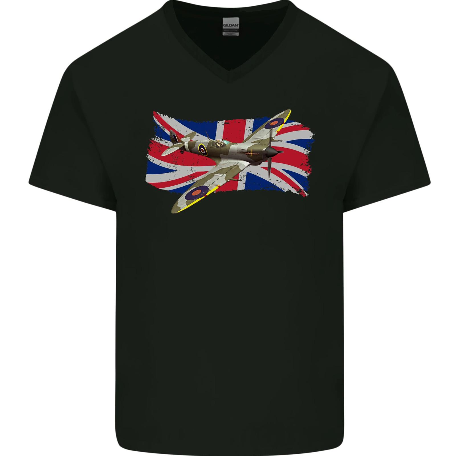 Supermarine Spitfire with the Union Jack Mens V-Neck Cotton T-Shirt S