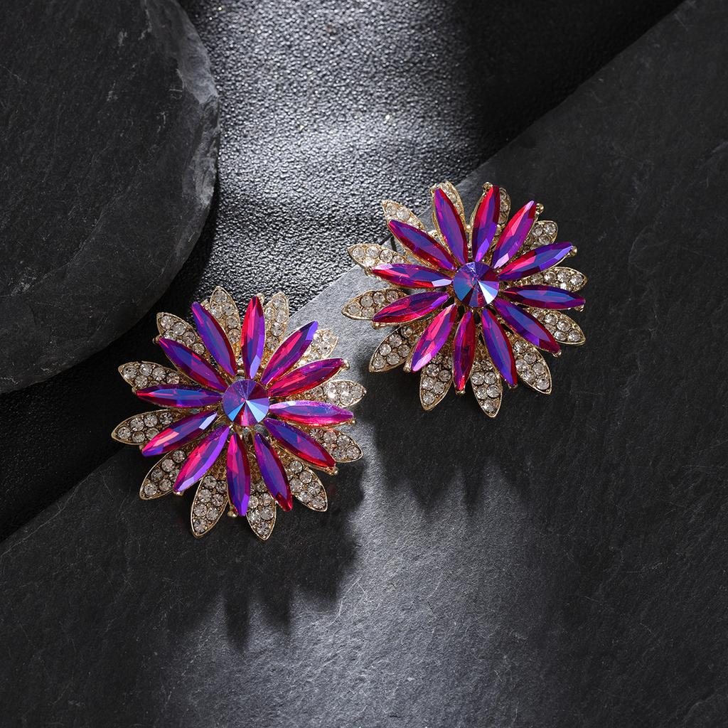 Luxury Rhinestone Flower Earrings Fashionable Exaggerated Studs Niche Design Elegant Party Jewelry For Women
