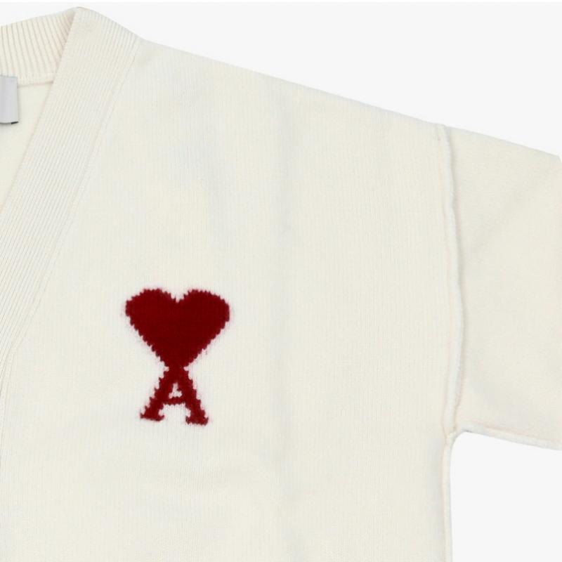 Ami Big Heart Logo Intarsia V Neck Cardigan Model Ukc367 018 154