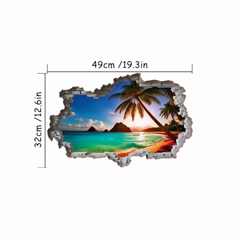 Sunshine Sea View Mural For Home Decoration Aesthetic Rooms Wall Hole Art Blue Water Beach Coconut Trees Vinyl Poster Stickers