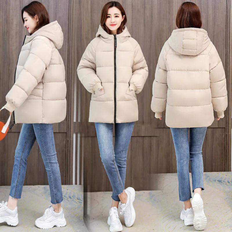 Women's Plus Size 8XL Solid Color Autumn Winter Padded and Thickened Hooded Down Jacket In The Long Section of Loose Casual Outerwear