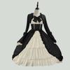 Medieval Gothic Square Neck Evening Gown with Gathered Waist and Bow Detail