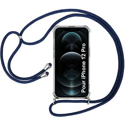 Protective Case - E.F.CONNECTION - for iPhone 12 Pro - Flexible - Shockproof - Navy Blue Lanyard