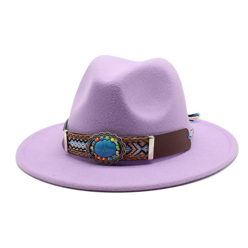 Ethnic Style Flat-Brimmed Big-Eave Hat Straight-Brimmed Jazz Hat Woolen Top Hat