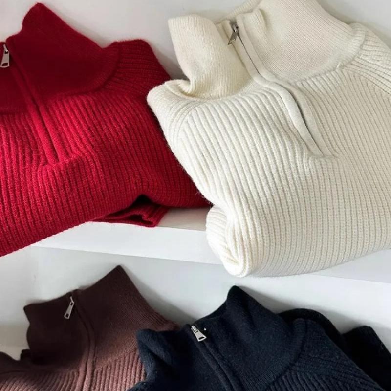 Sweater Pullover Women Autumn Winter Korea New Zipper Underlay Loose Short Style Popular Premium Sweater Female Tops