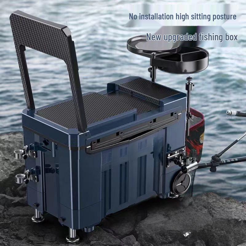 Fishing Kit: Includes Rods, Box with Sleeve, Chair, Umbrella, Platform, Sea Rods, Hooks, and Line.