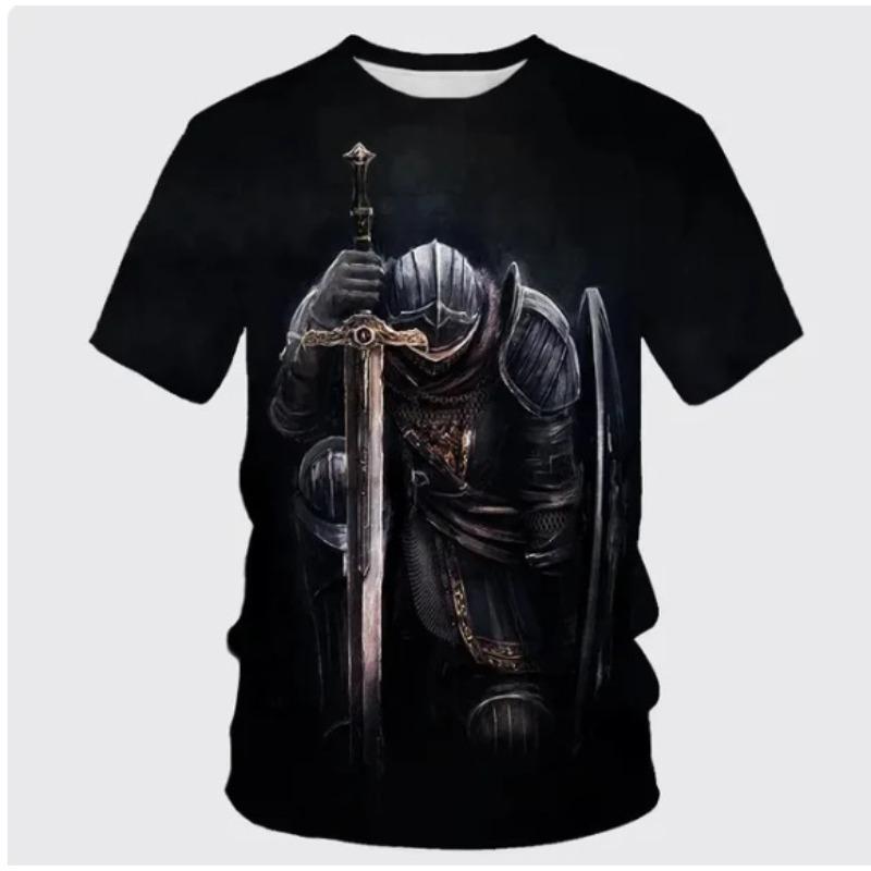 Men's 3D Printed T-Shirt Knight Pattern Print Short Sleeve O-Neck Pullover Casual Top