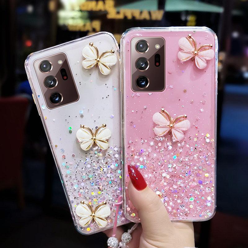 Bling Glitter Case For Samsung Galaxy A34 A54 A14 A33 A53 A23 S21 Plus S20 FE S22 S23 Ultra Strap Lanyard Silicone Cover