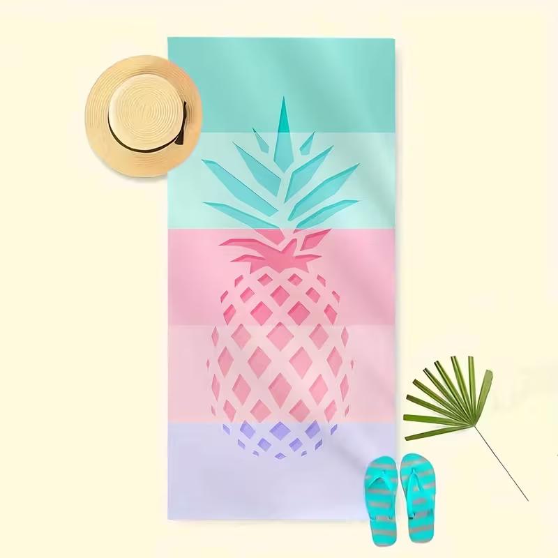 Golden Pineapple Summer Beach Towel Geometric Striped Print Quick Dry Sandproof Absorbent Towel for Beach Travel Vacation