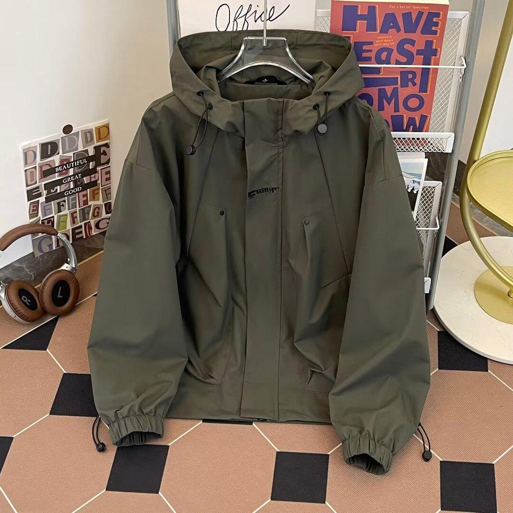 Men's Embroidered Hooded Windbreaker: Trendy, Casual, Waterproof Jacket for Spring and Autumn - Youth Sports Style with Sun Protection.