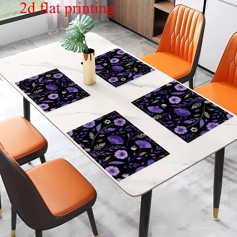 4pcs 2D FLAT Digital Print Placemats, Purple Floral Branch and Leaf Pattern, Enhance the Beauty of Your Dining Area, Perfect for Coffee Tables, Dining