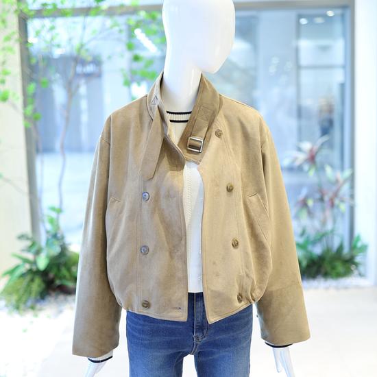Olive De Olive Buckle Hem Banded Suede Jacket YW6SM136