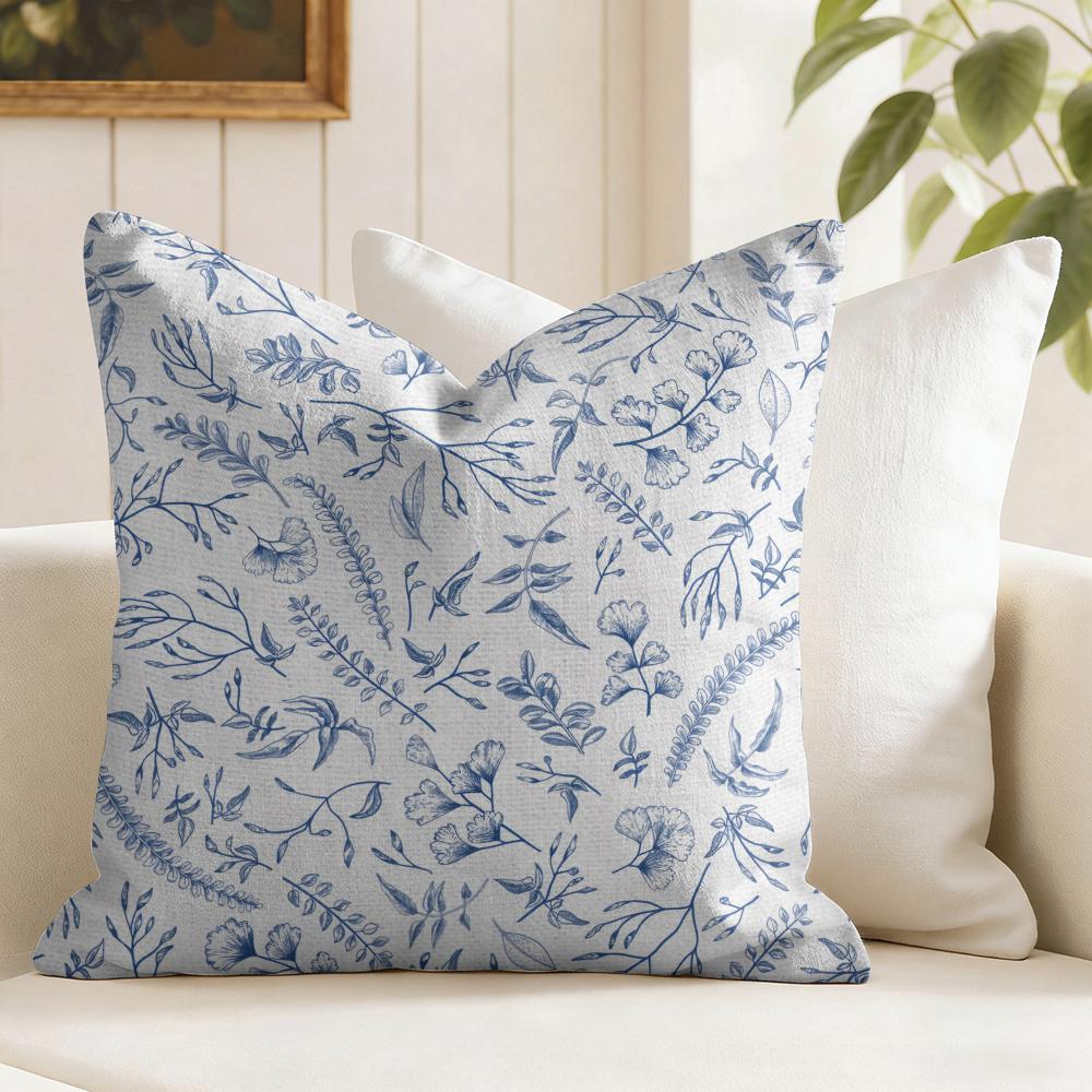 Federa per Cuscino Fiori Retrò Blu Federa per Cuscino in Lino Naturale Federa per Cuscino Stampa Double Face per Divano Decorazione Casa