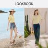 Xiangying Women's V-Neck Jacquard Knit Short Sleeve Top