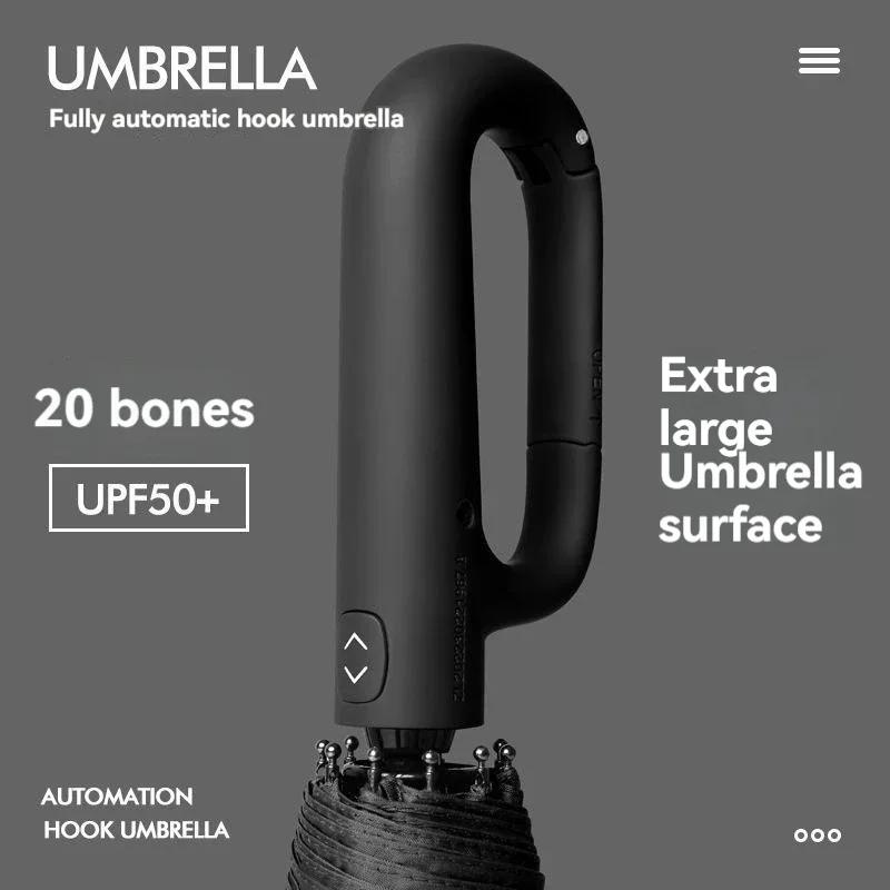 Oversized Reinforced Windproof Rainproof Dual-use UV Resistant Fully Automatic Rotating Ring Buckle Umbrella Fold Double Keel
