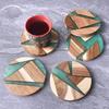 Natural Wood Coasters, Nordic Resin Art, 2 Coasters, Waterproof, Easy to Clean, Stain-Resistant, Stylish, Cafe Decor, Beach, Tableware, Gift