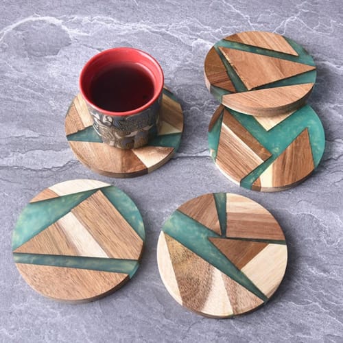Natural Wood Coasters, Nordic Resin Art, 2 Coasters, Waterproof, Easy to Clean, Stain-Resistant, Stylish, Cafe Decor, Beach, Tableware, Gift