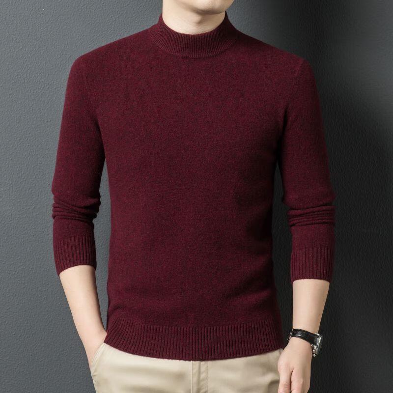 Fengxun Men's 100% Pure Wool Mock Neck Knit Sweater FXT5291
