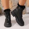 Autumn Winter Short Plush Ankle Boots Women Fashion Zipper Black Pu Leather Motorcycle Boots Woman Lace Up Platform Botas Mujer