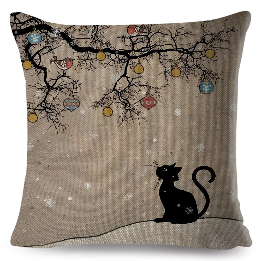 Cute Elegant Black Cat Cushion Cover Double Print Decor Cartoon Animal Pillow Case for Sofa Home Car Linen Throw Pillowcase