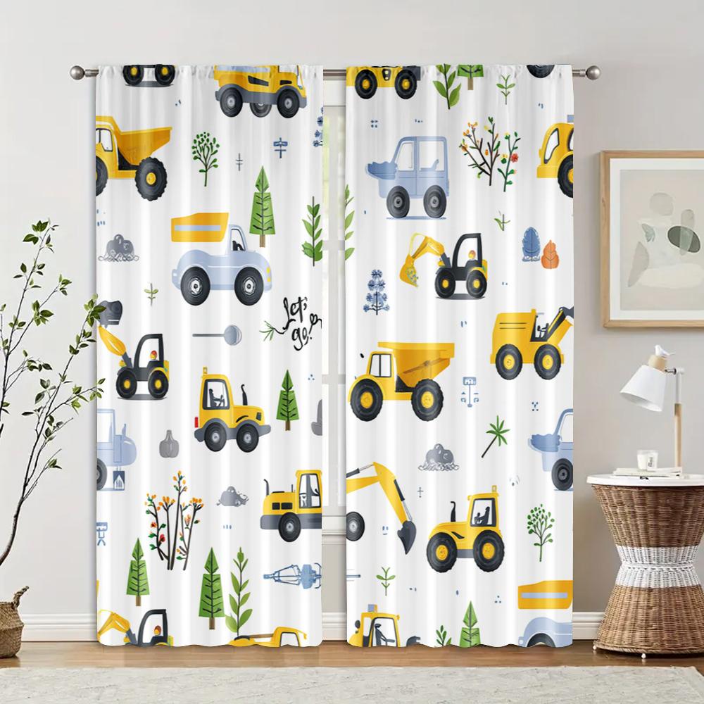 2pcs, Upscale Curtains Playful Construction & Farm Vehicle Versatile Polyester Fabric (without Rod) Home Decor Perfect for