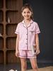 Girls Pink Striped Pajama Set, Short Sleeve Button-Down Sleepwear with Bow, Soft Loungewear for Kids 8-13 Years